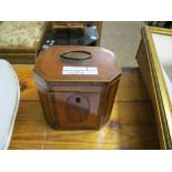 SMALL C19TH TEA CADDY MARQUETRY DECORATION