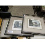 SET OF 3 COLOURED ENGRAVINGS CAMBRIDGE COLLEGES AND FRAMED SMALL MAP HUNTINGDONSHIRE AND VAR