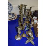 BRASS AND PLATED CANDLESTICKS AND CANDELABRA