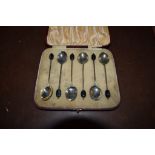 CASED SET OF SIX SILVER ART DECO TEA SPOONS, HALLMARKED FOR BIRMINGHAM