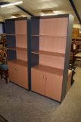 PAIR OF MODERN PINE EFFECT BOOKCASE CABINETS, 80CM WIDE