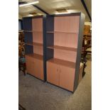 PAIR OF MODERN PINE EFFECT BOOKCASE CABINETS, 80CM WIDE