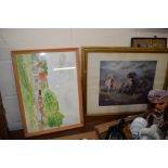 HUNTING PRINTS ETC IN BLACK AND GILT FRAMES