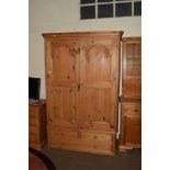 MODERN PINE WARDROBE WITH THREE DRAWERS BELOW, 124CM WIDE