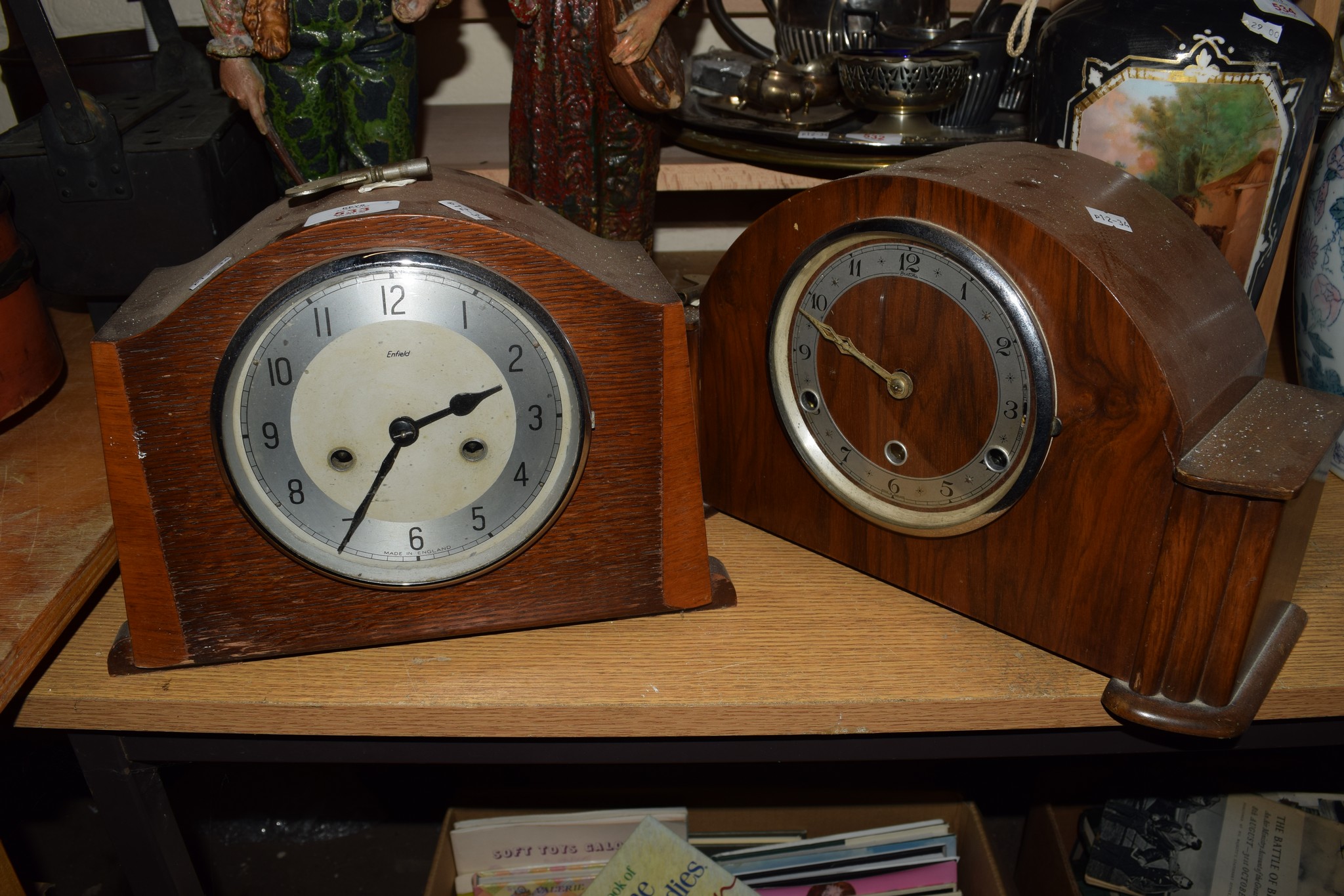 PAIR OF WOODEN MANTEL CLOCKS MADE BY ENFIELD