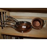 GROUP OF COPPER FRYING PANS