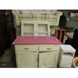 VINTAGE GLAZED TOP KITCHEN CABINET, 114CM WIDE