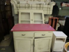 VINTAGE GLAZED TOP KITCHEN CABINET, 114CM WIDE