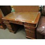 REPRODUCTION STAINED PINE TWIN PEDESTAL DESK, 122CM WIDE