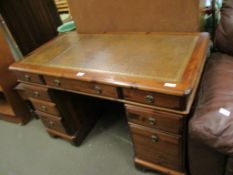 REPRODUCTION STAINED PINE TWIN PEDESTAL DESK, 122CM WIDE