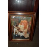 PRINT OF A YOUNG GIRL AND DOG IN WOODEN FRAME