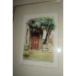 LIMITED EDITION PRINT SIGNED BY DEIRDRE MORGAN, OF A GATEWAY, IN GILT FRAME