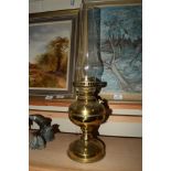 BRASS OIL LAMP AND SHADE