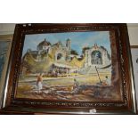 PICTURE OF A CONTINENTAL SCENE, SIGNED VARGAS, OIL ON CANVAS IN GILT FRAME