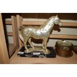 METAL MODEL OF A HORSE ON BLACK ONYX PLINTH