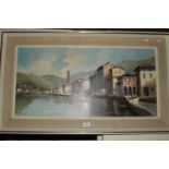 MODERN OIL ON CANVAS OF ITALIAN LAKE SCENE, SIGNED H F BARTON