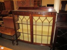 MAHOGANY BOW FRONTED DISPLAY CABINET, GLAZED FRONT AND SIDES, 119CM WIDE