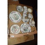 CROWN DUCAL INDIAN TREE TEA WARES INCLUDING TEA POT, CUPS AND SAUCERS, SUGAR BOWL AND SANDWICH PLATE
