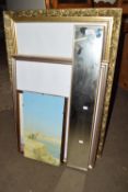 MIRROR IN WOODEN FRAME AND OTHER GILT PICTURE FRAMES