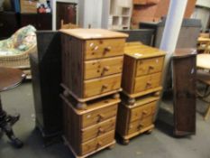 TWO PAIRS OF PINE BEDSIDE CABINETS FITTED WITH THREE AND TWO DRAWERS RESPECTIVELY, ALL 45CM WIDE