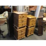 TWO PAIRS OF PINE BEDSIDE CABINETS FITTED WITH THREE AND TWO DRAWERS RESPECTIVELY, ALL 45CM WIDE