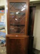 REPRODUCTION MAHOGANY GLAZED TOP FULL HEIGHT CORNER CUPBOARD