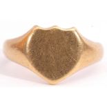 18ct gold small signet ring, a plain heart panel and polished shank, size D/E, 4gms, maker's/