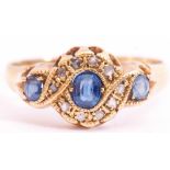 Edwardian 18ct gold sapphire and diamond ring, the prinicipal sapphire 4.4mm x 3.7mm, pale blue