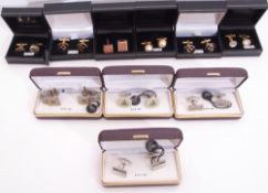 Mixed Lot: ten cased gent's cuff links, two Masonic examples, sandstone, mother of pearl etc