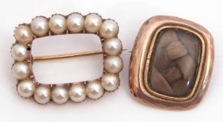 Mixed Lot: Victorian seed pearl framed open work brooch, verso engraved "C.E.J. died 6th June 1857",