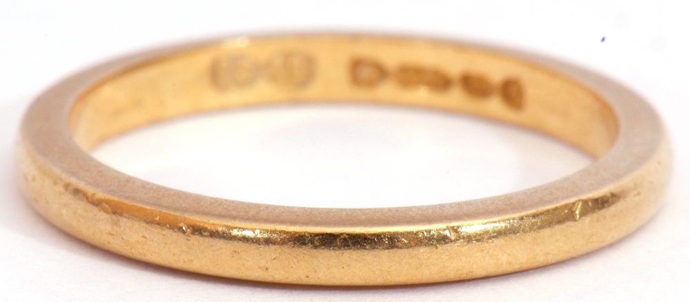 22ct gold wedding ring of plain polished design, Birmingham 1956, size K, 2.8gms - Image 2 of 3