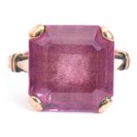 Antique amethyst ring, the square stepped cut amethyst 12mm square, claw set in each corner and