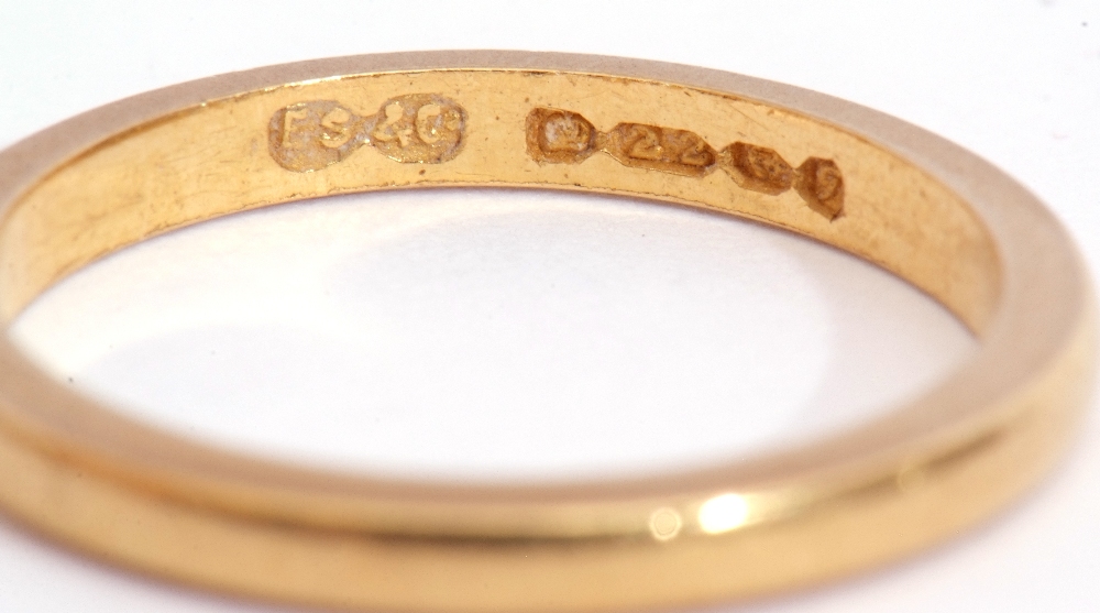 22ct gold wedding ring of plain polished design, Birmingham 1956, size K, 2.8gms - Image 3 of 3