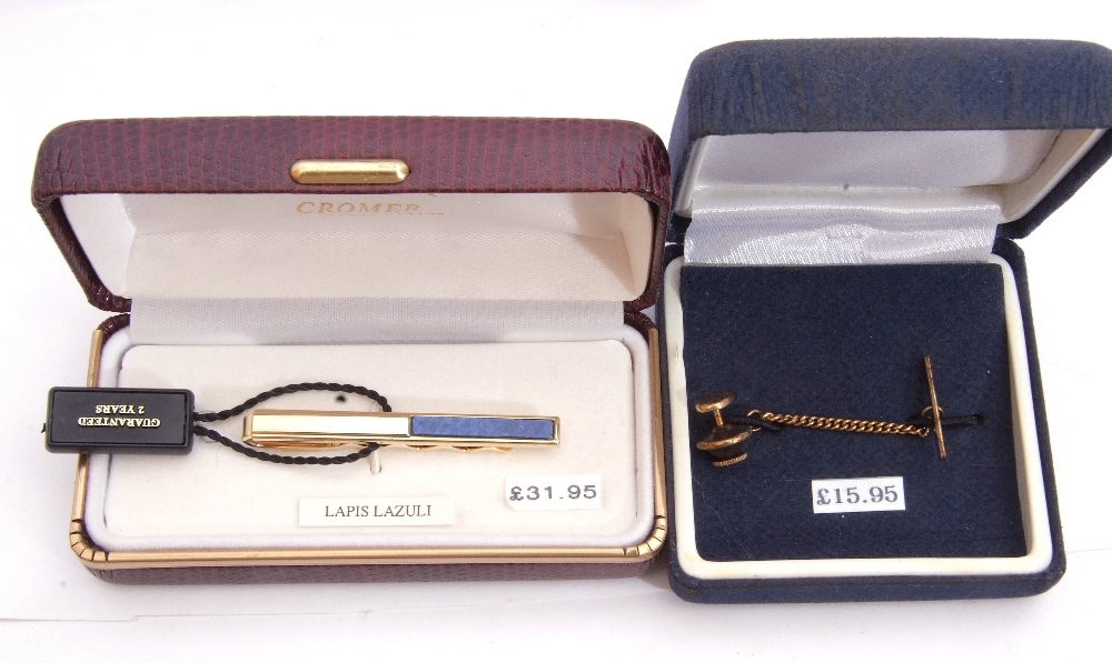 Mixed Lot: nine cased tie-clips, one silver example, eight plated examples, some set with lapis, - Image 4 of 4