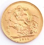 George V gold sovereign, dated 1911