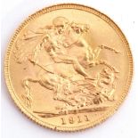 George V gold sovereign, dated 1911