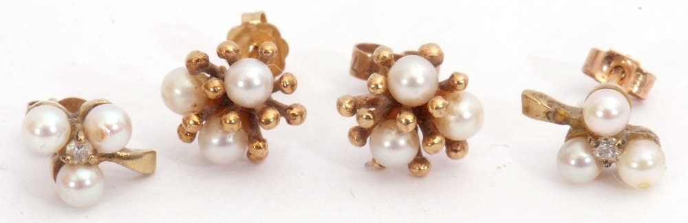 Mixed Lot: pair of 9ct gold pearl and diamond set cluster earrings, a design centring a small - Image 2 of 3