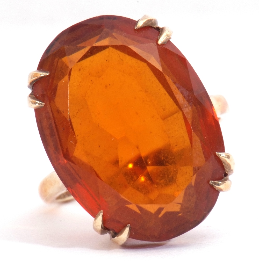 Vintage cognac coloured citrine dress ring, an oval faceted citrine, double claw set in a basket - Image 7 of 7