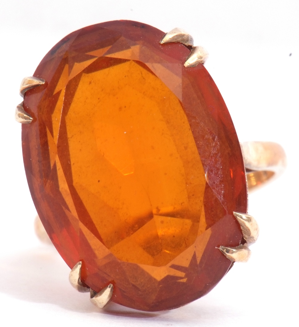 Vintage cognac coloured citrine dress ring, an oval faceted citrine, double claw set in a basket - Image 2 of 7