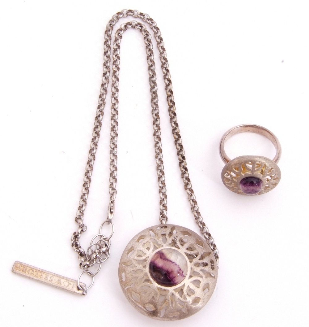 Mixed Lot: a 925 stamped Blue John set pendant/necklace, a hollow pierced circular design centring a - Image 2 of 2