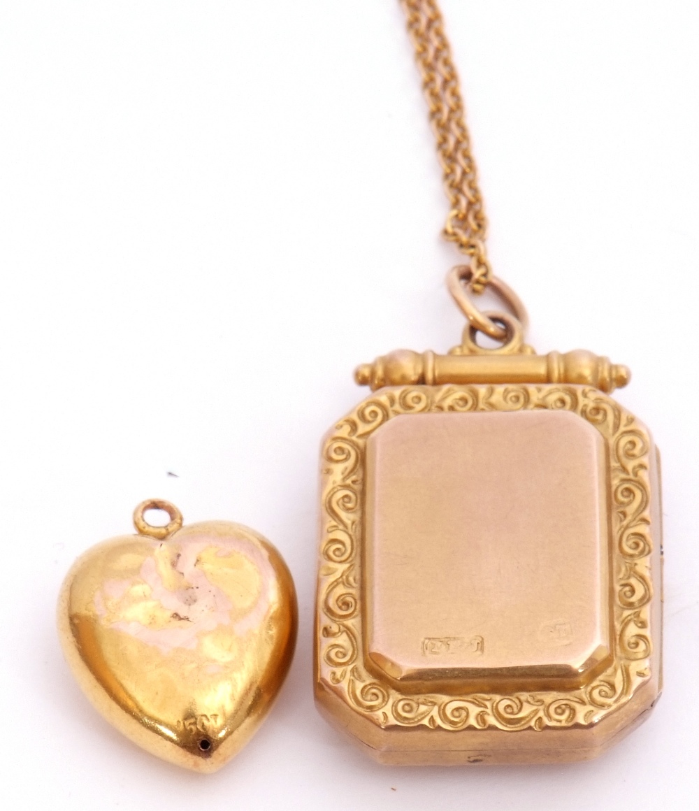 Victorian 9ct gold and garnet set locket of rectangular form, the centre with a small garnet in a - Image 3 of 5