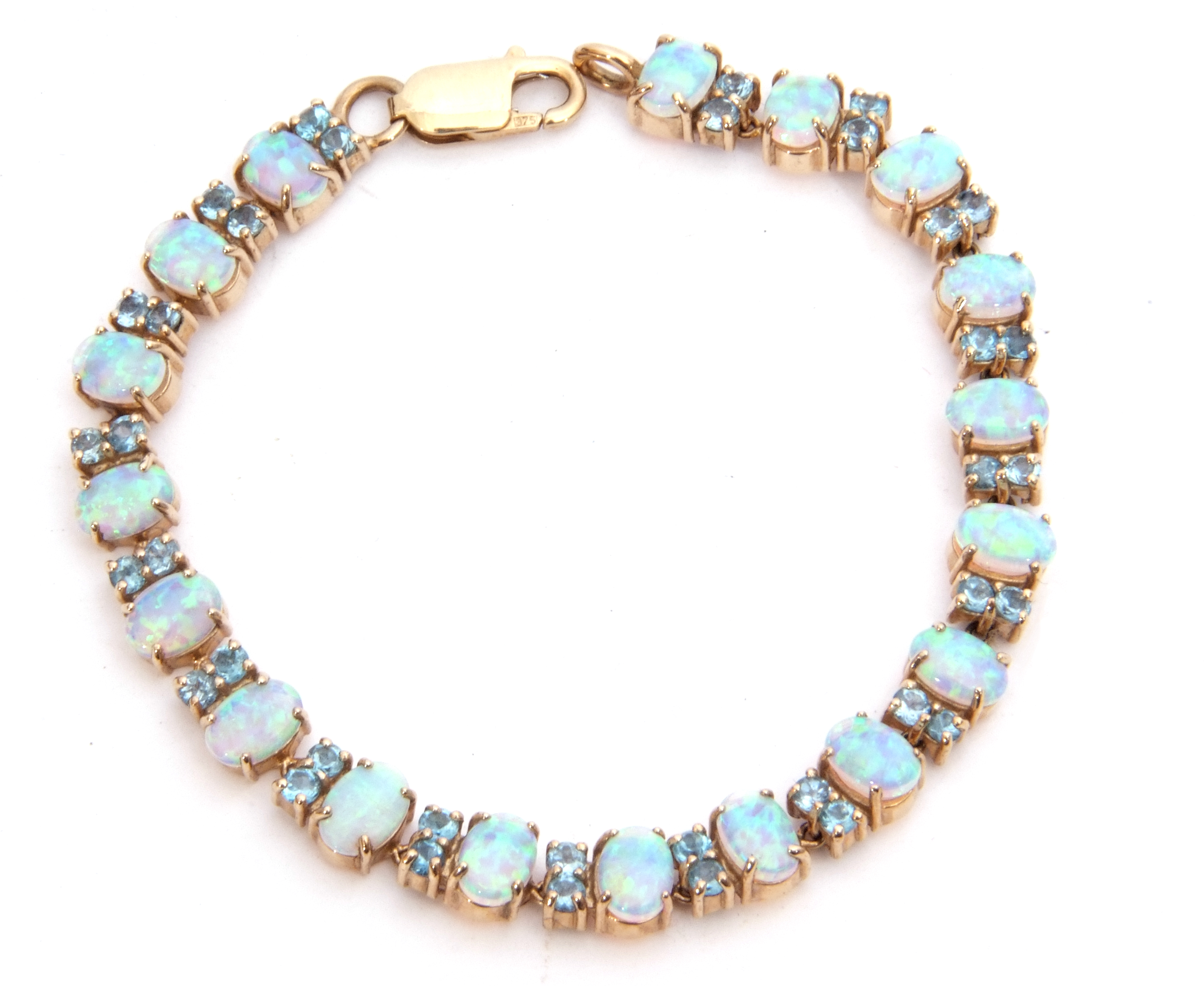 Modern 375 stamped opalescent and blue stone set articulated bracelet - Image 2 of 7