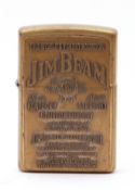 Vintage JIM BEAM ZIPPO LIGHTER, 5.5 x 3cm, the base marked "Zippo" "Bradford. PA" (Made in USA)