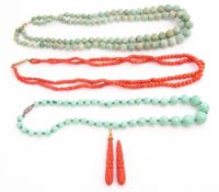 Mixed Lot: antique coral bead double row necklace to a yellow metal barrel clasp, a pair of