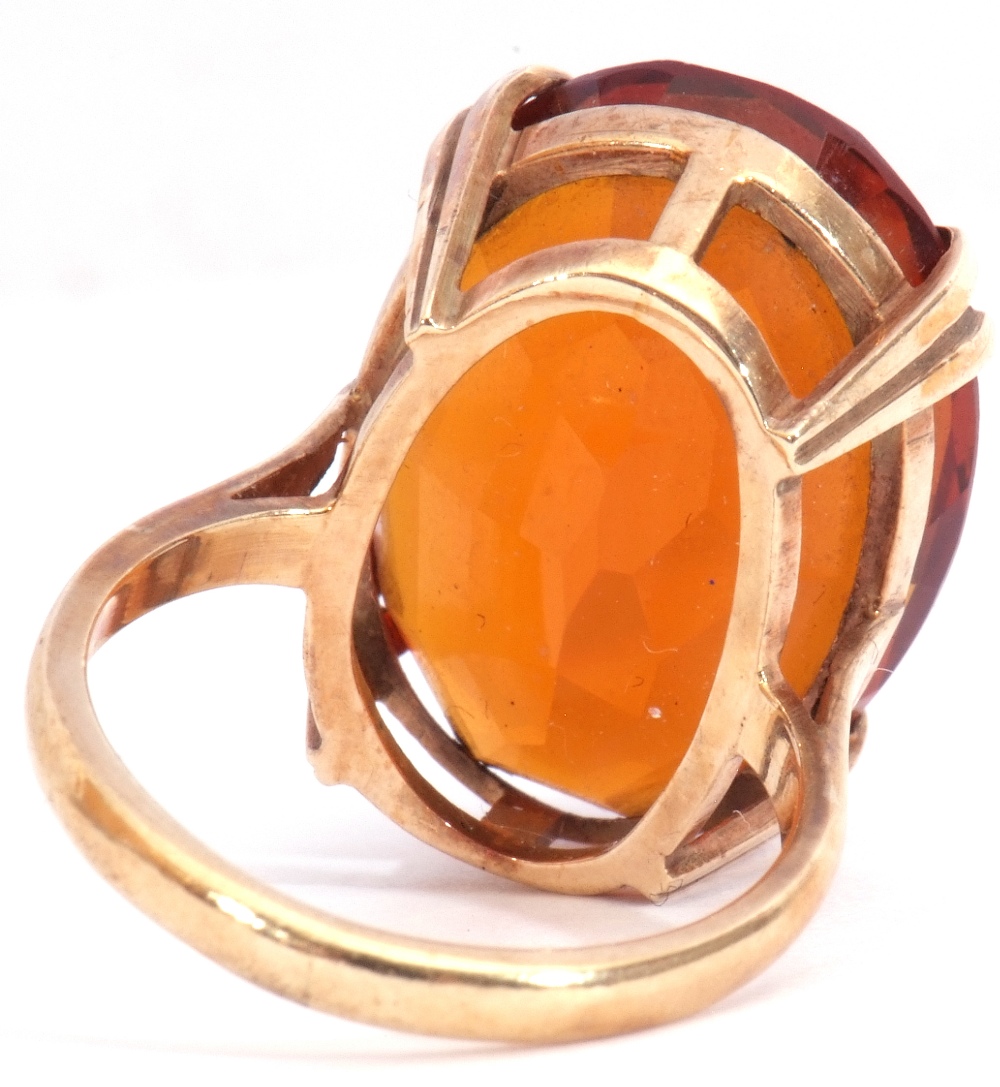 Vintage cognac coloured citrine dress ring, an oval faceted citrine, double claw set in a basket - Image 4 of 7