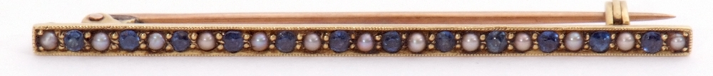 Mixed Lot: 14K stamped sapphire and diamond brooch, the elongated pierced bar featuring bezel set - Image 6 of 7