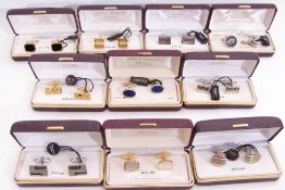 Mixed Lot: ten cased gent's cuff links to include novelty dart and dartboard, mother of pearl,