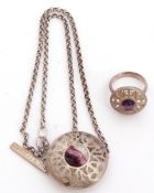 Mixed Lot: a 925 stamped Blue John set pendant/necklace, a hollow pierced circular design centring a
