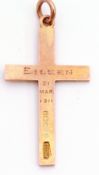 Edwardian 9ct gold crescent cross pendant, plain polished design, engraved "Eileen 21st Mar" dated