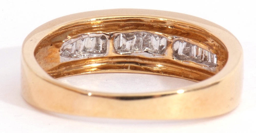 Modern 18ct gold and diamond ring, two-tone waisted band set with 13 pave small set baguette - Image 5 of 10